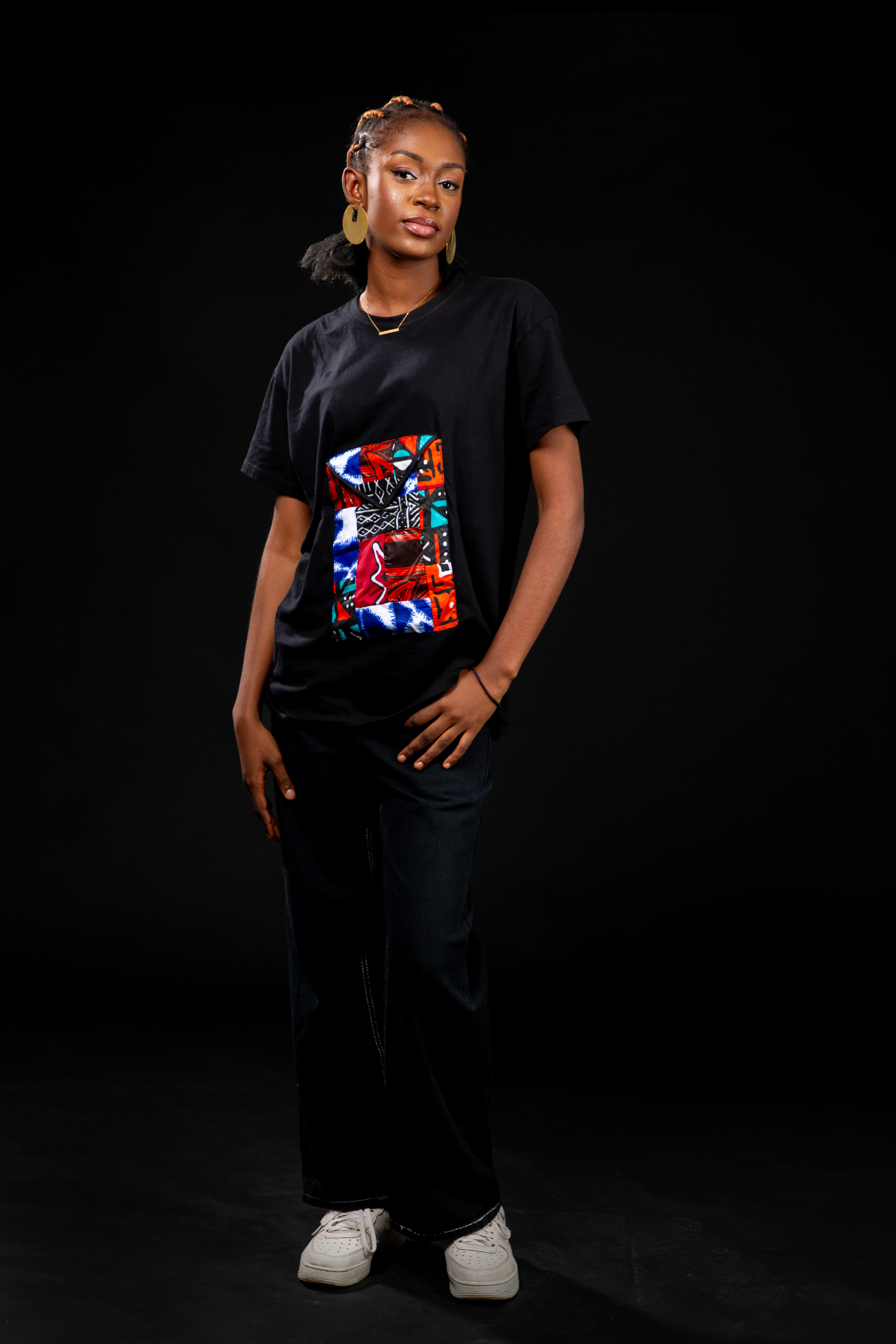 Image 2 of Dikalo patchwork on black t-shirt