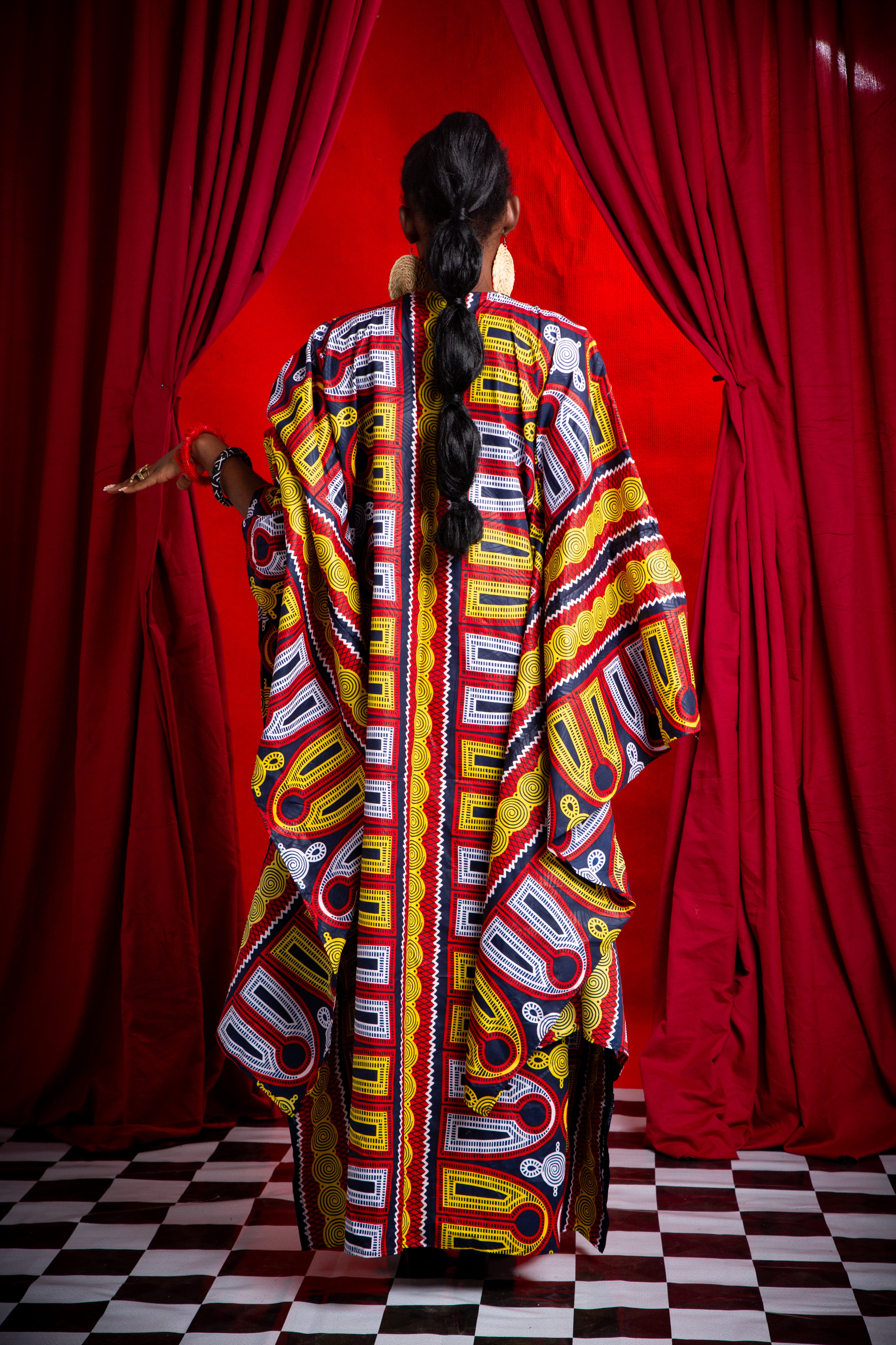 Image 2 of Nden Bobo Red and Yellow Toghu decorated boubou dress (TEGUE)
