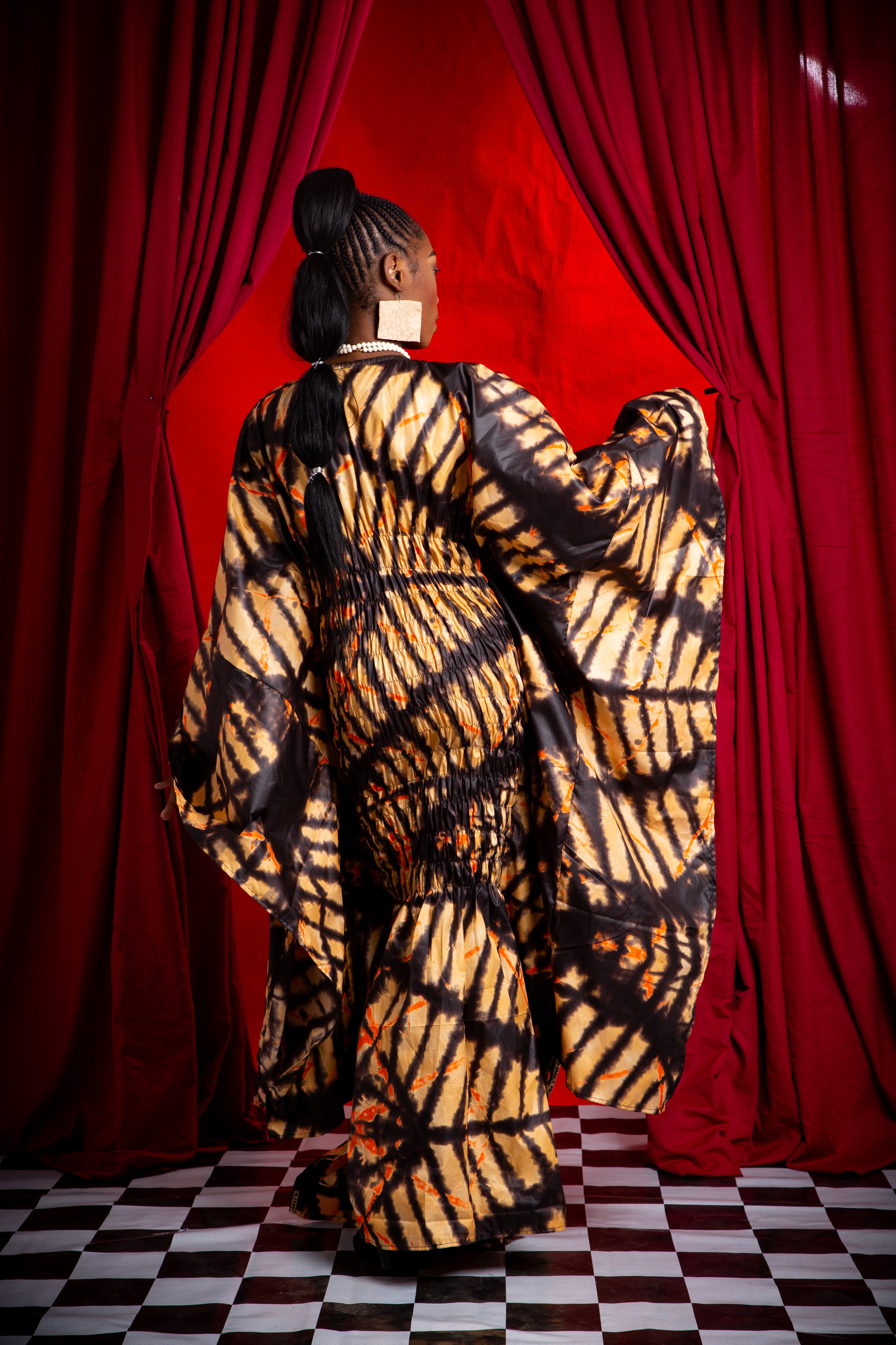 Image 2 of Nden Bobo Yellow batik shirred boubou dress (TEGUE)