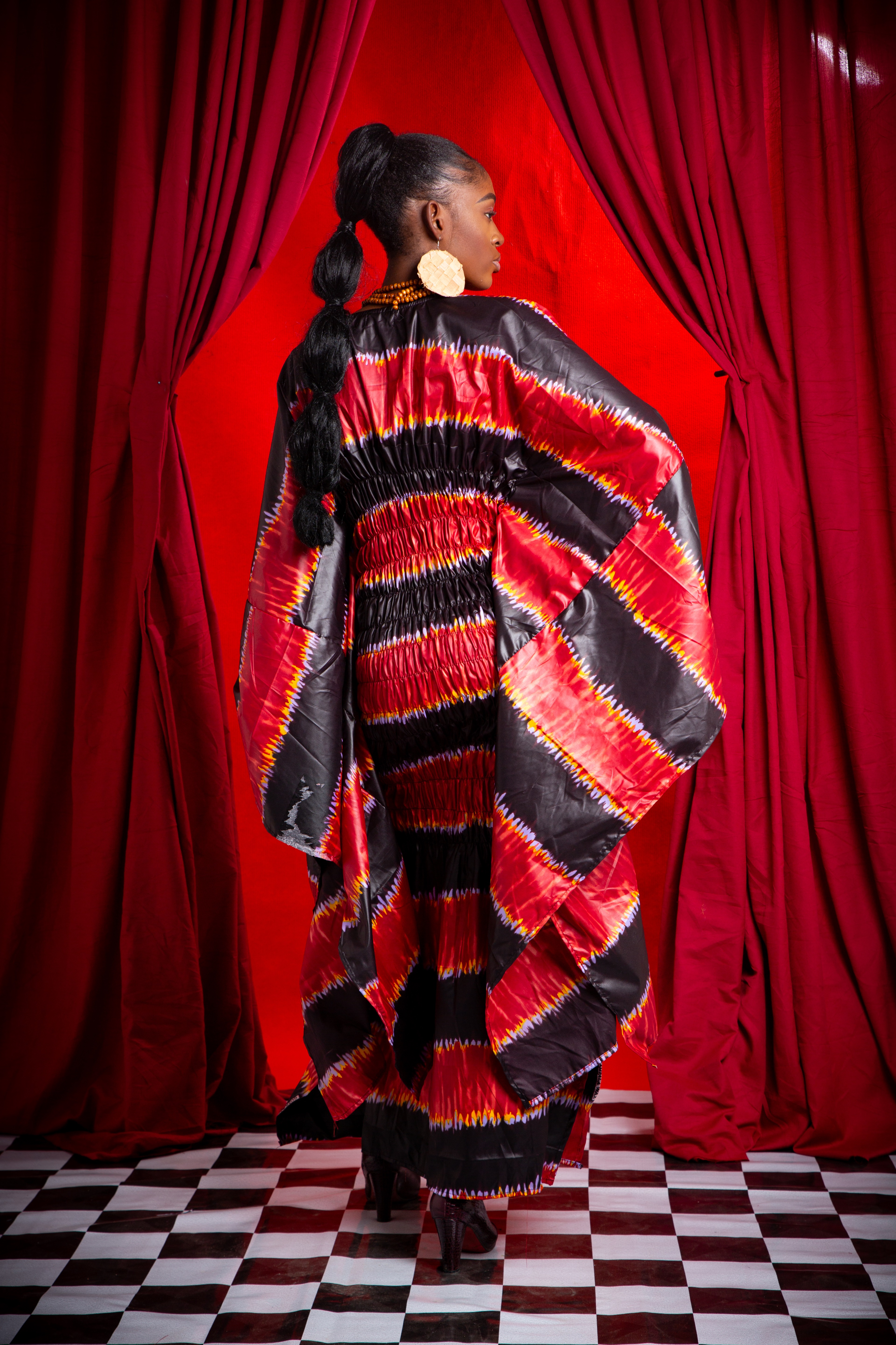 Image 2 of Nden Bobo Red batik shirred boubou dress (TEGUE)