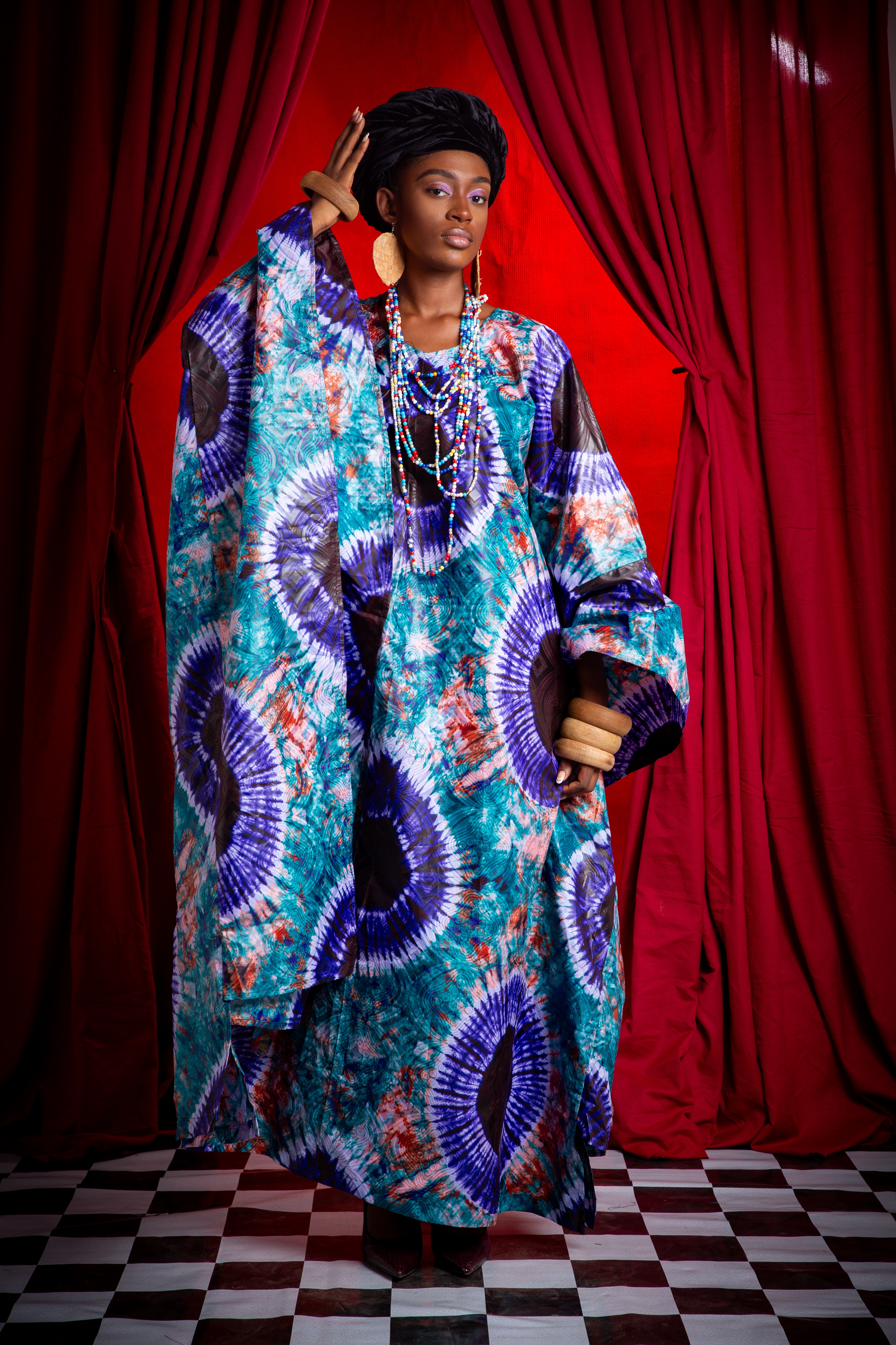 Image 1 of Nden Bobo Turquoise batik boubou dress (TEGUE)