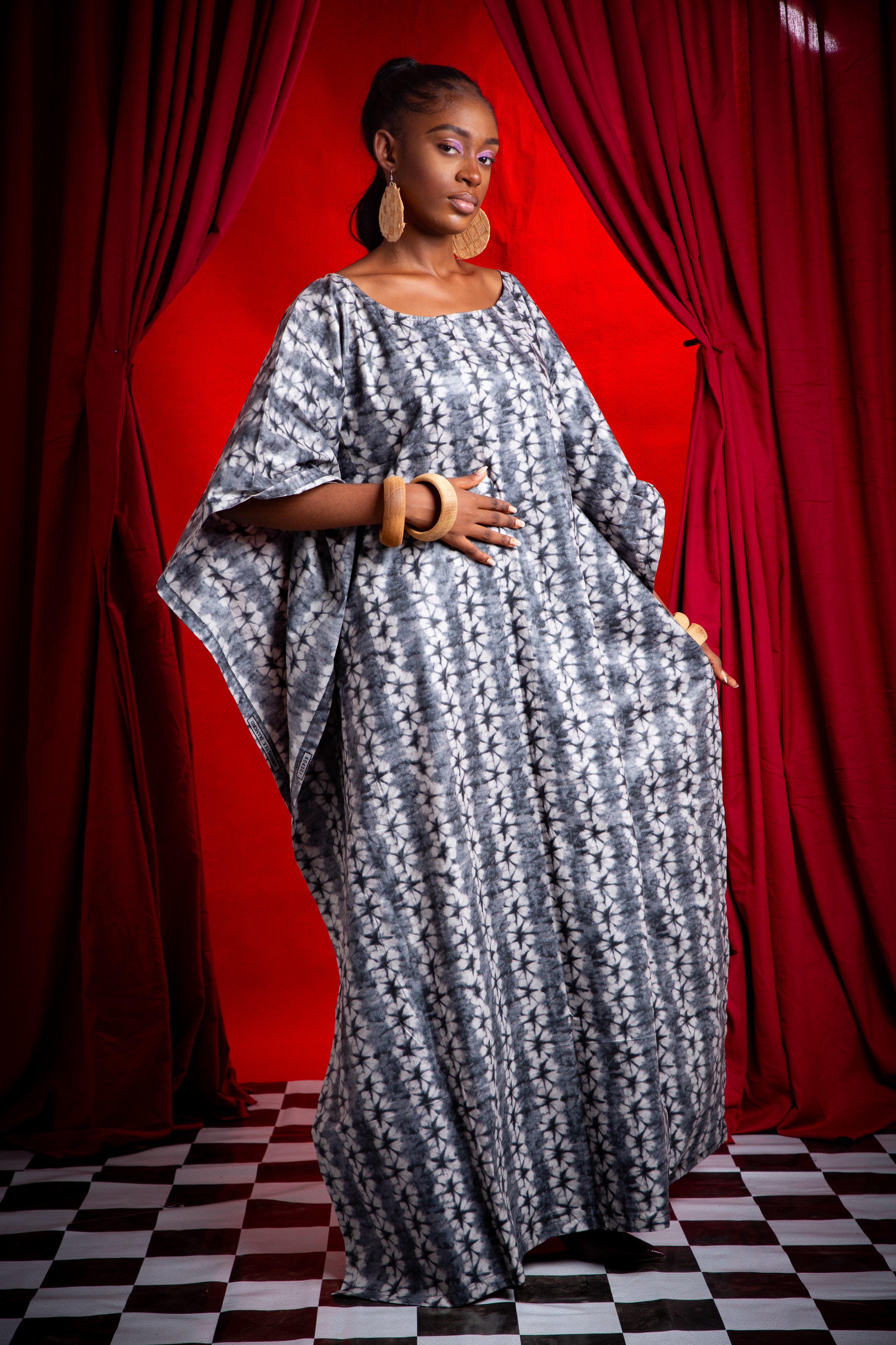 Image 1 of Ela silver cotton batik boubou dress (TEGUE)