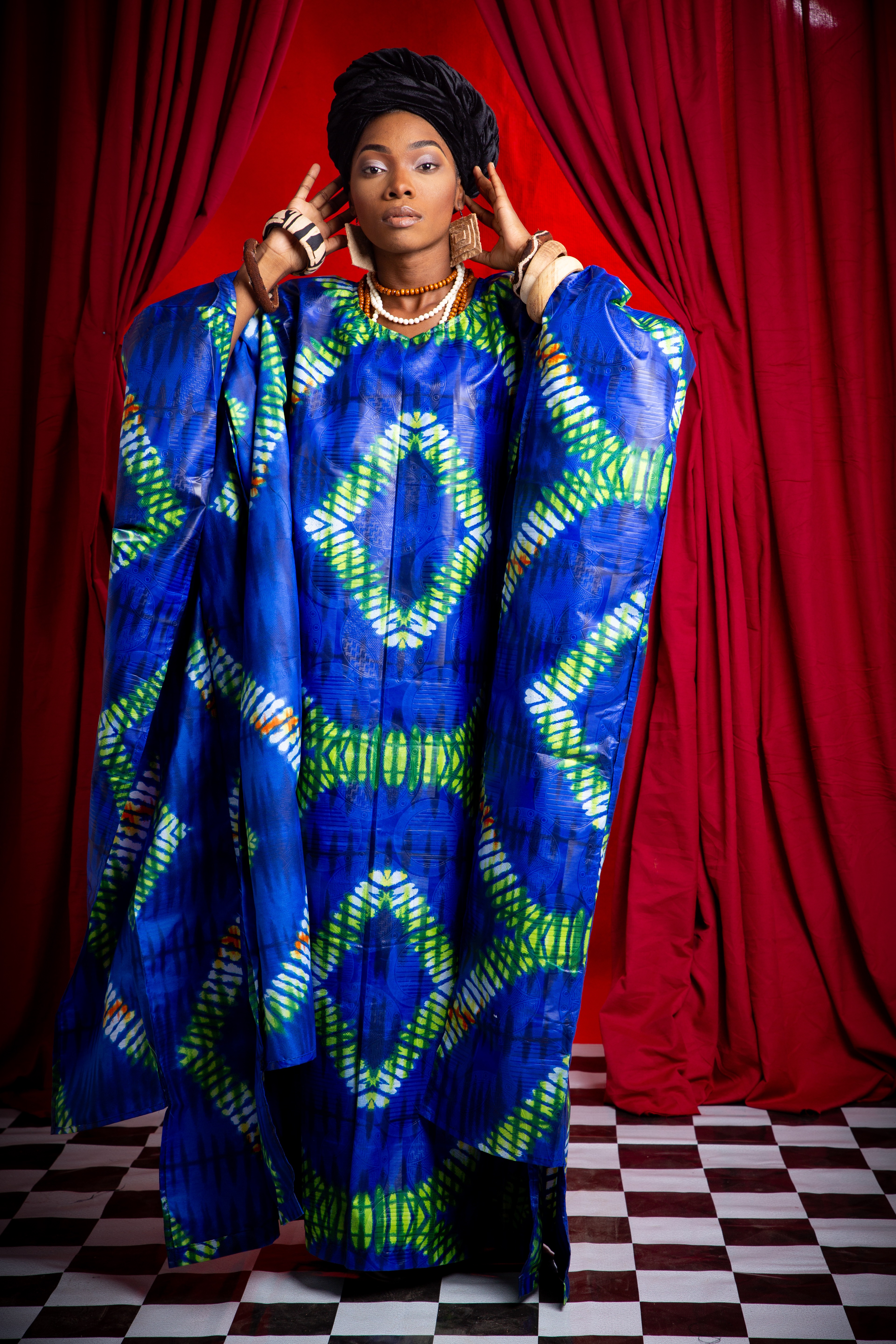 Image 1 of Nden Bobo Blue and Green batik boubou dress (TEGUE)