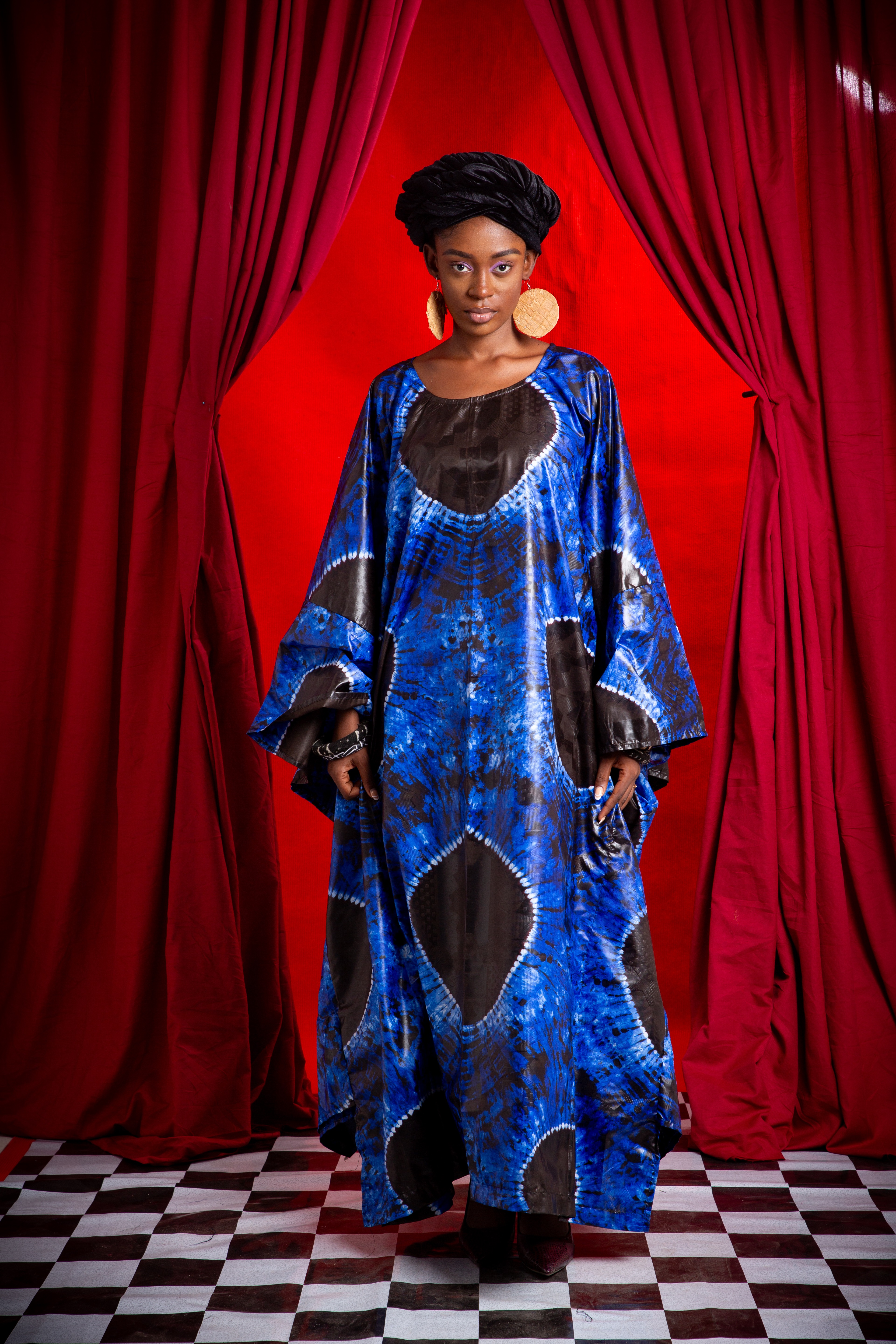 Image 1 of Nden Bobo Blue and Black batik boubou dress (TEGUE)