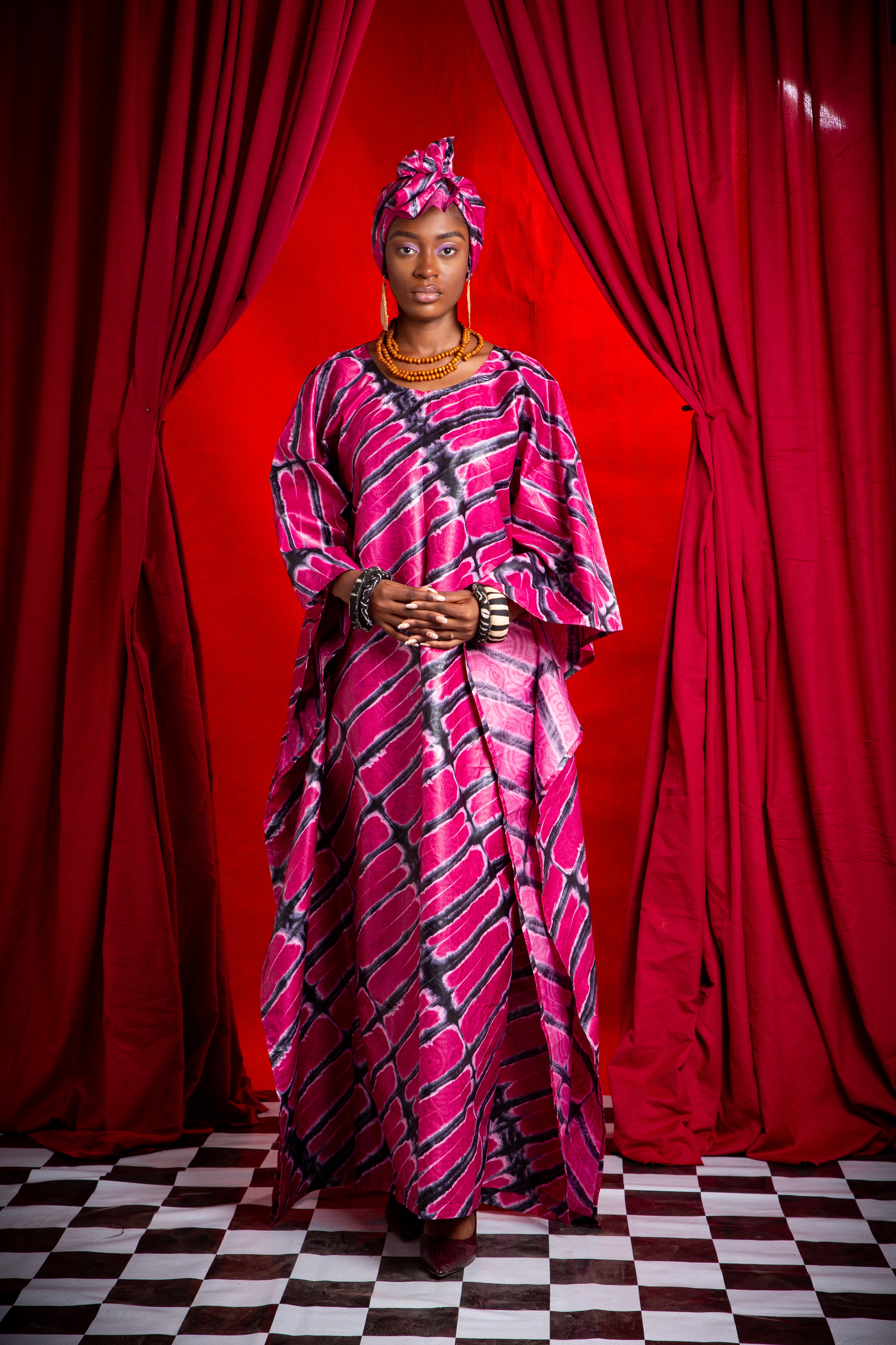 Image 1 of Ela Red batik boubou dress (TEGUE)
