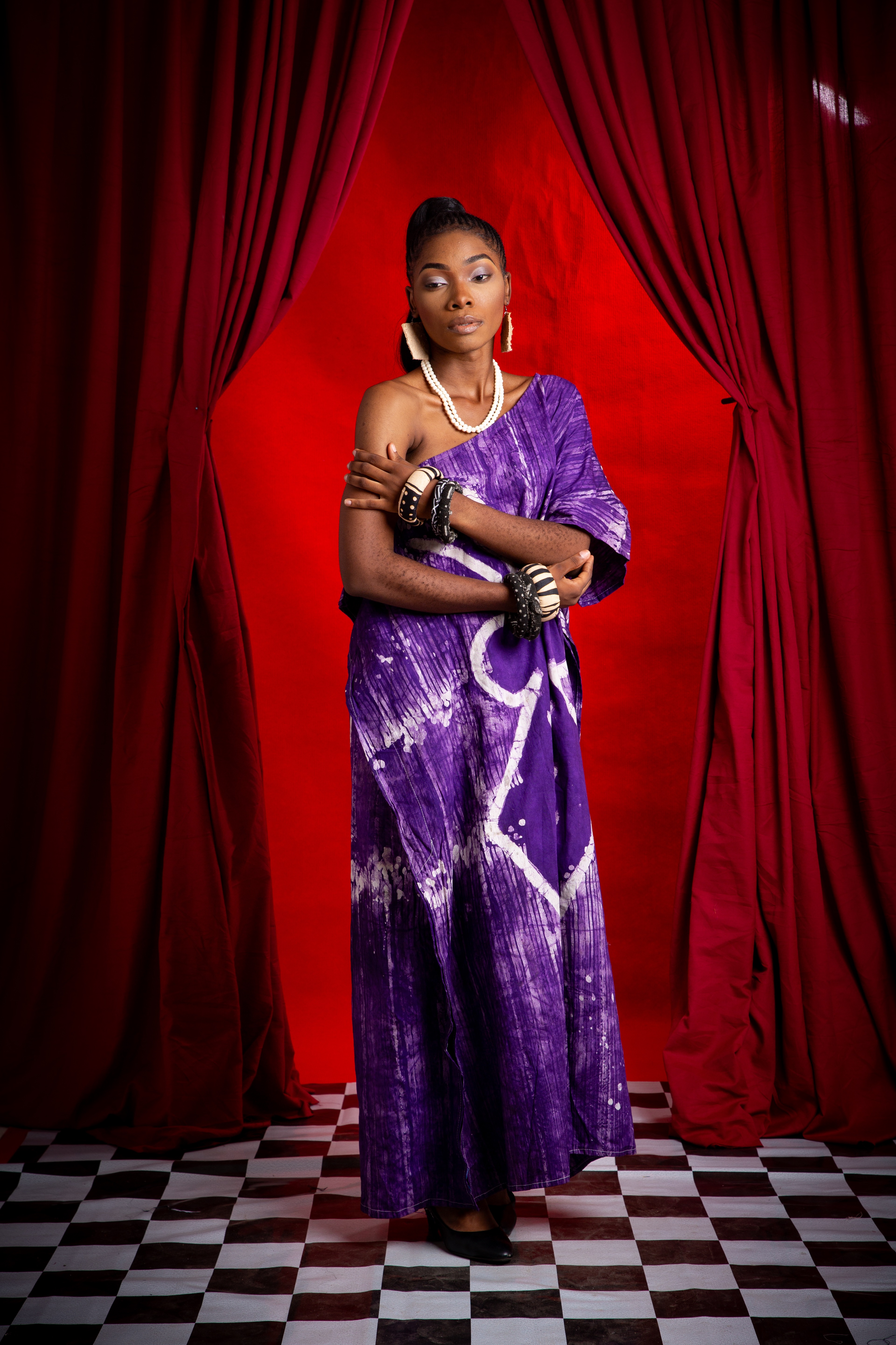 Image 1 of Ela purple cotton hand batik boubou dress
