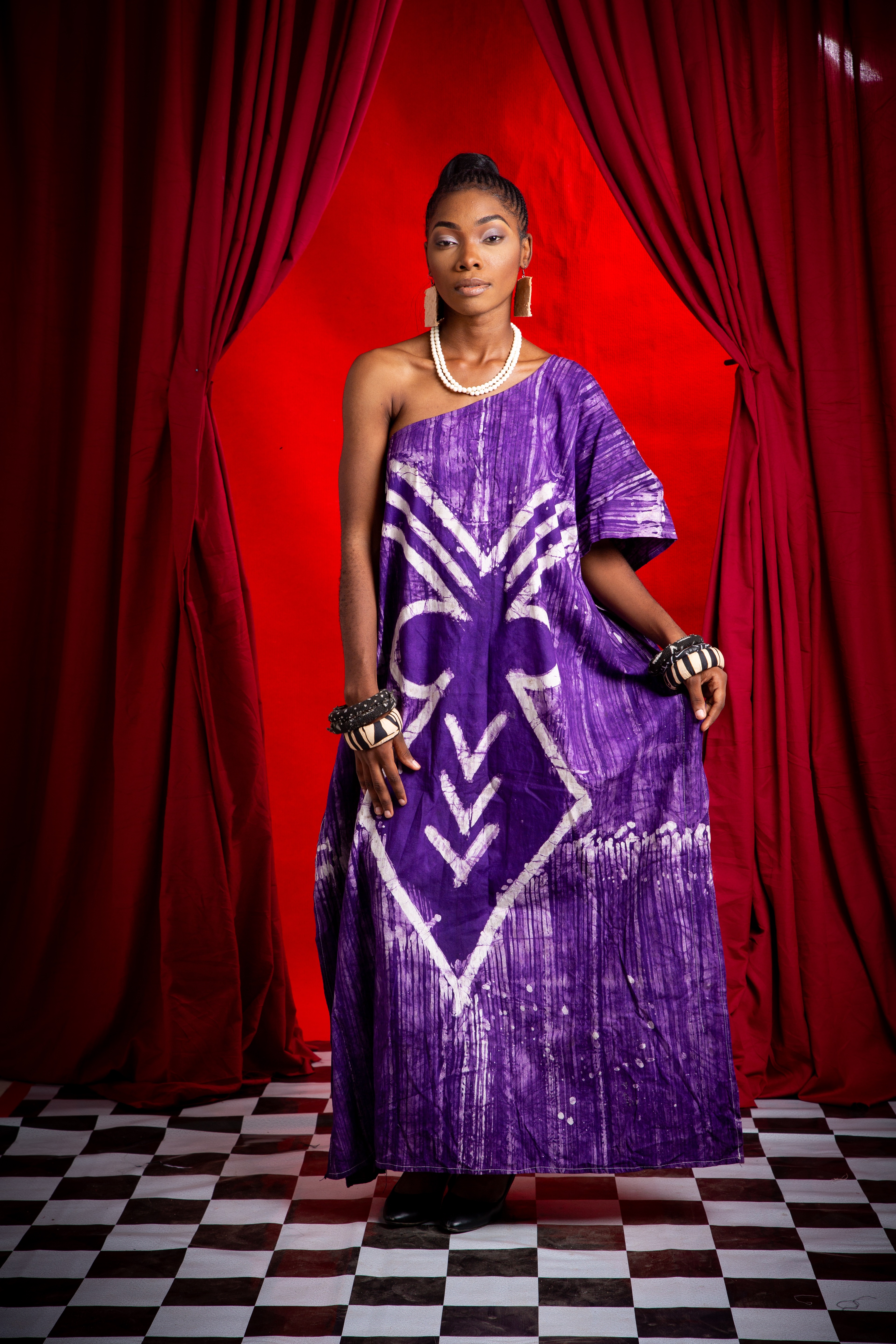 Image 2 of Ela purple cotton hand batik boubou dress