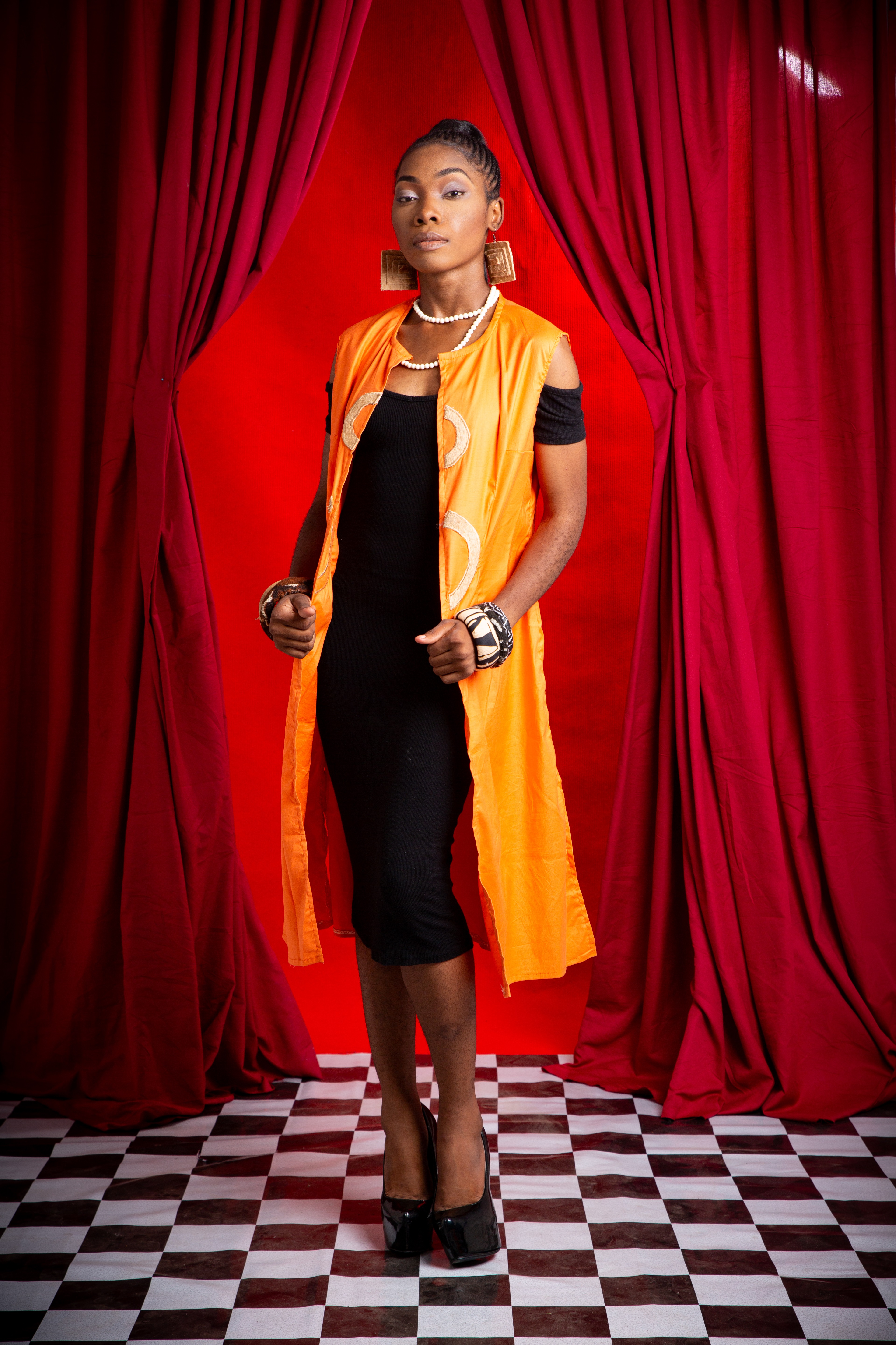 Image 1 of Ela Orange Cotton Tunic with obom decorations (TEGUE)