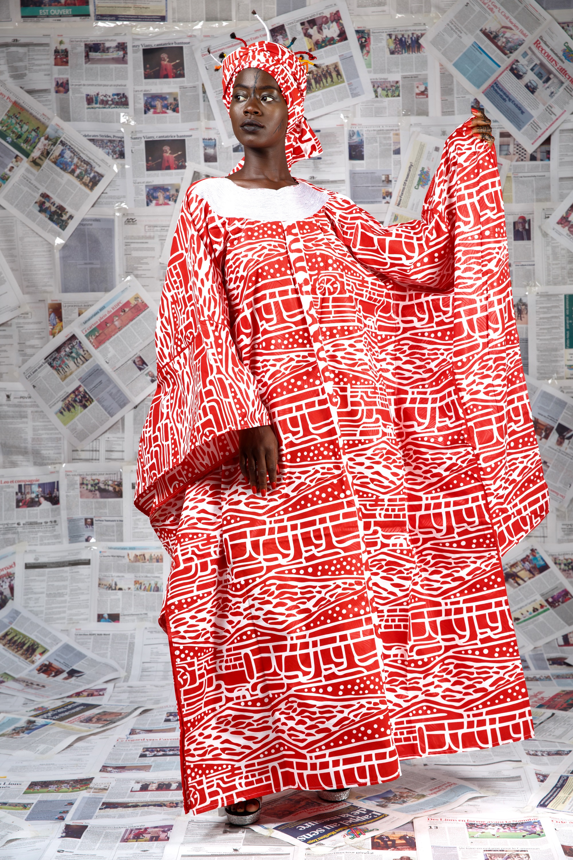 Image 1 of Afo-A-Kom red Ndop embroidered boubou dress (Afritudes)