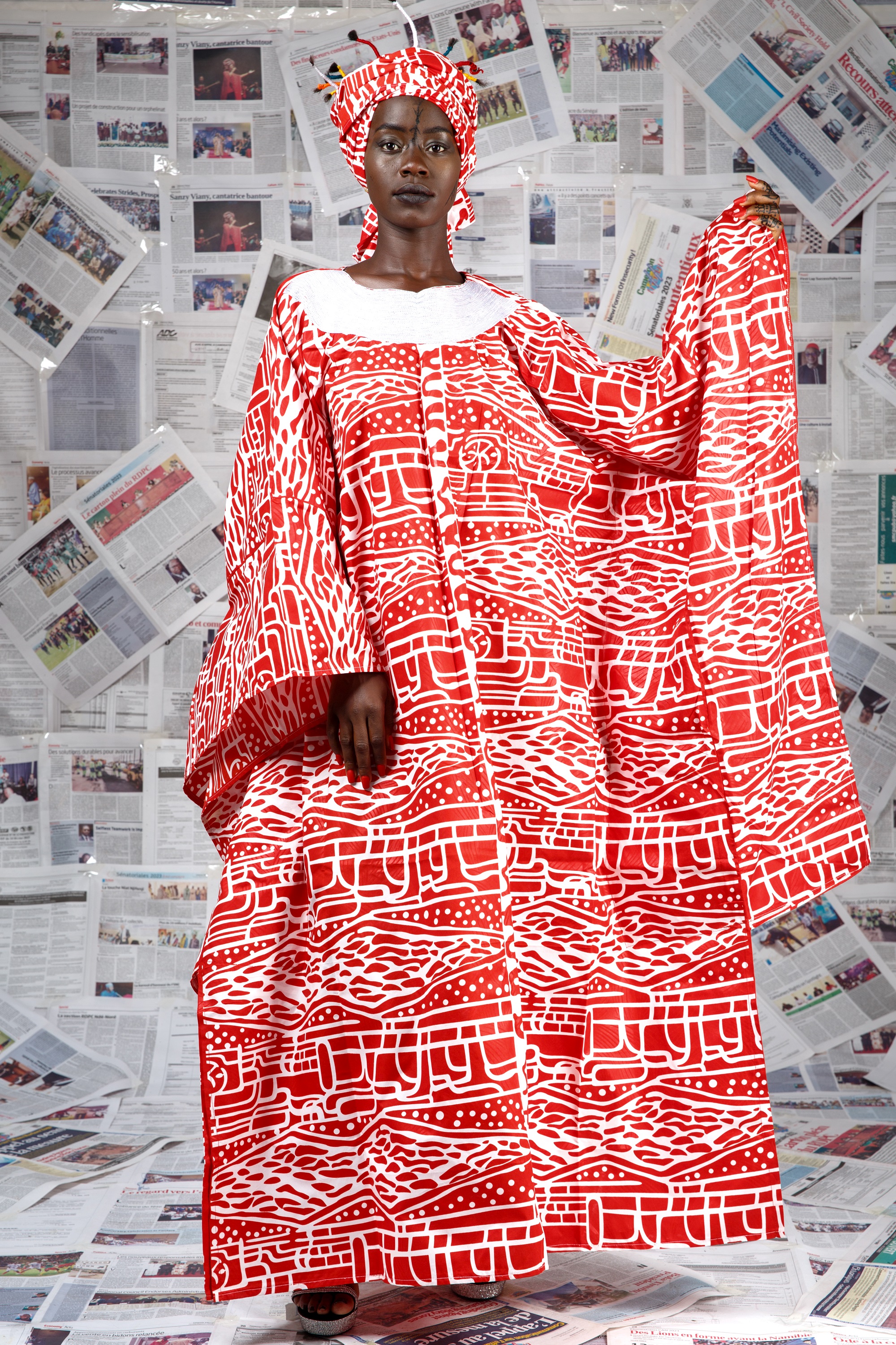 Image 3 of Afo-A-Kom red Ndop embroidered boubou dress (Afritudes)