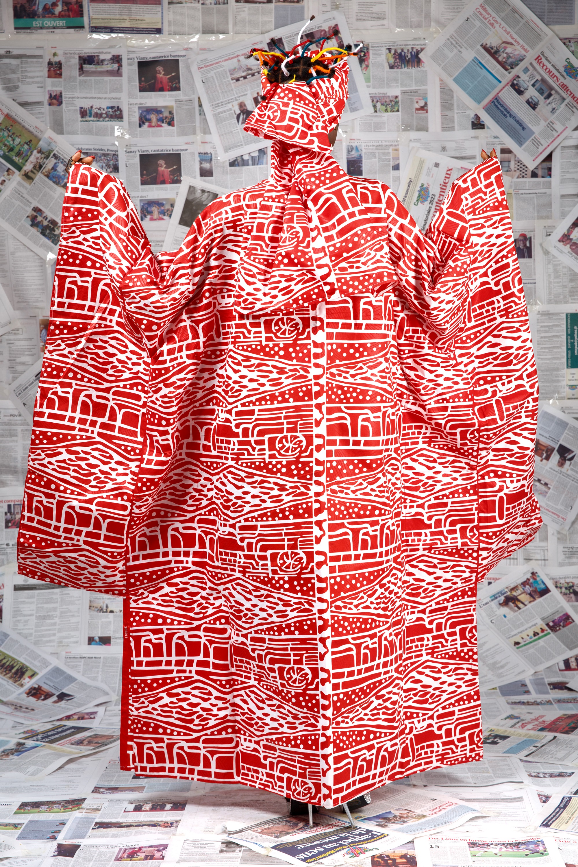 Image 2 of Afo-A-Kom red Ndop embroidered boubou dress (Afritudes)