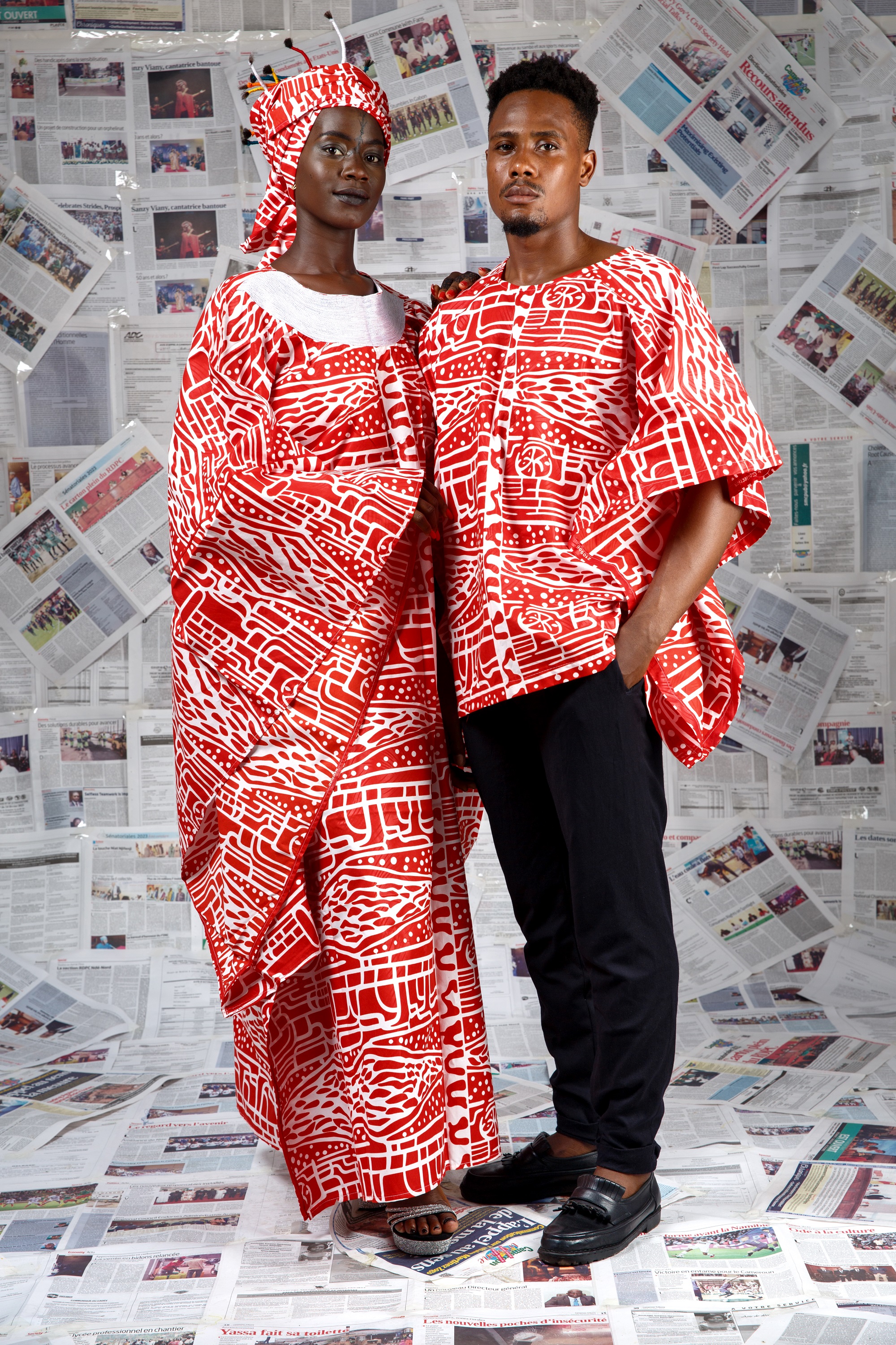 Image 4 of Afo-A-Kom red Ndop embroidered boubou dress (Afritudes)