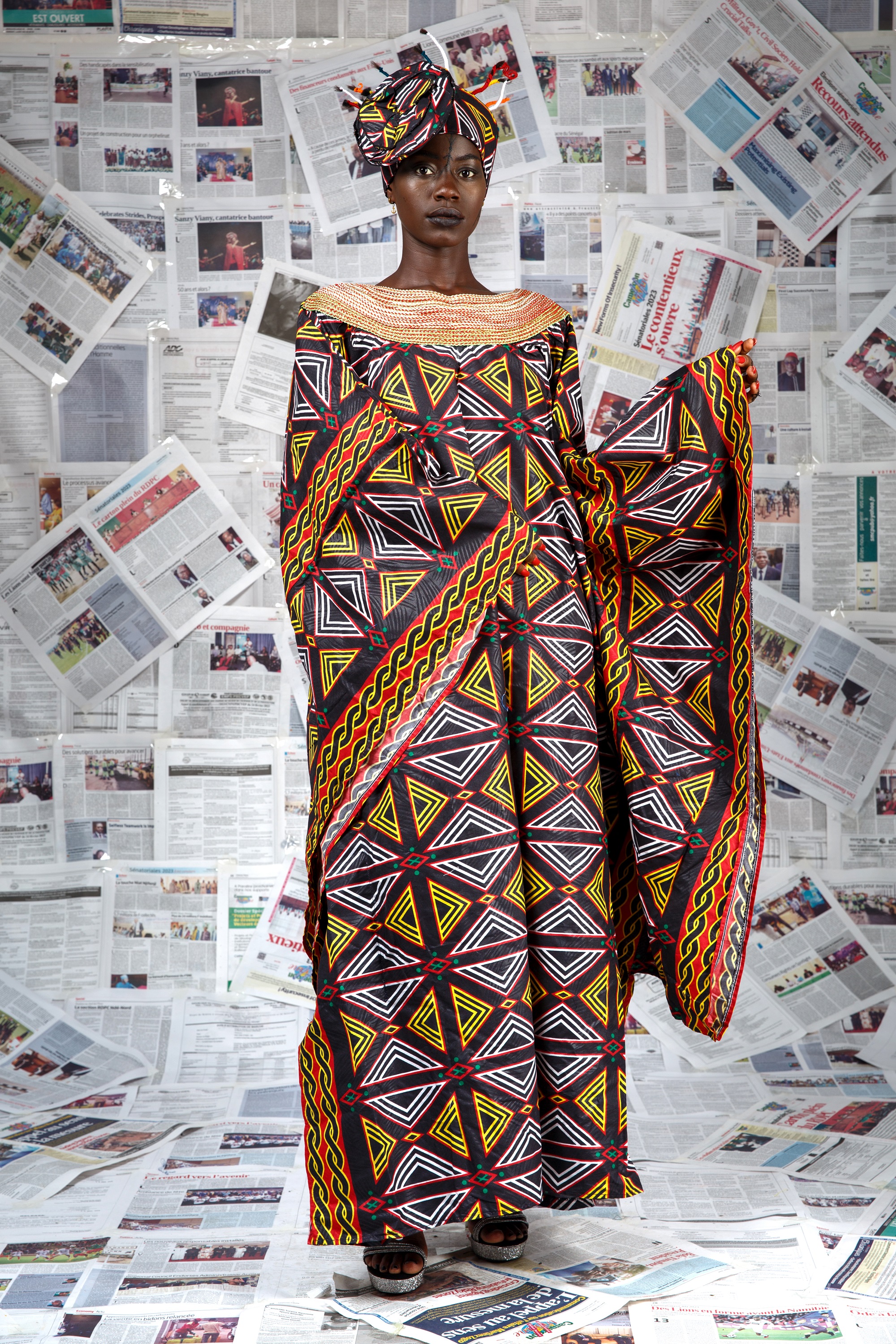 Image 1 of Afo-A-Kom black Toghu embroidered boubou dress (Afritudes)