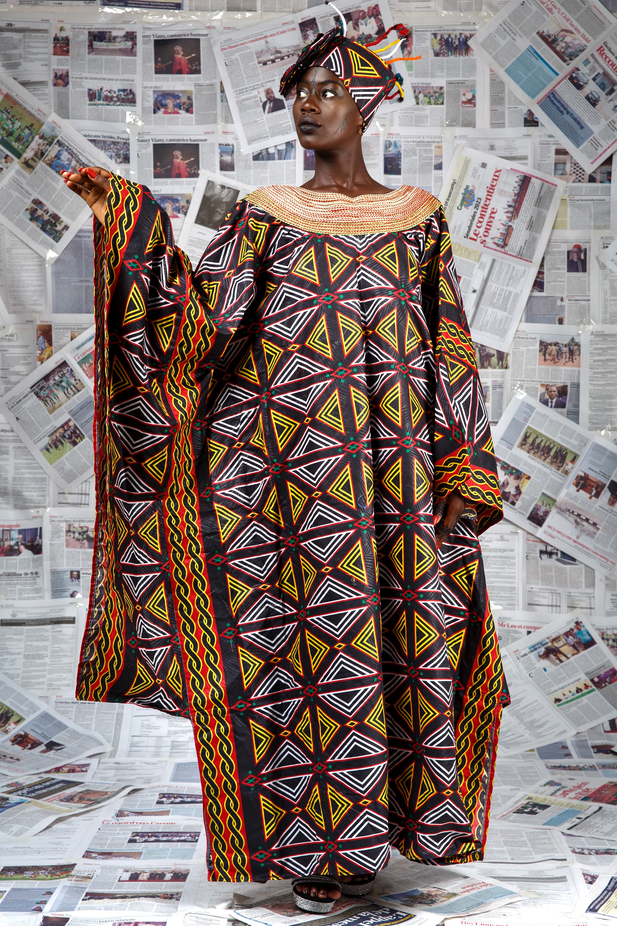Image 4 of Afo-A-Kom black Toghu embroidered boubou dress (Afritudes)