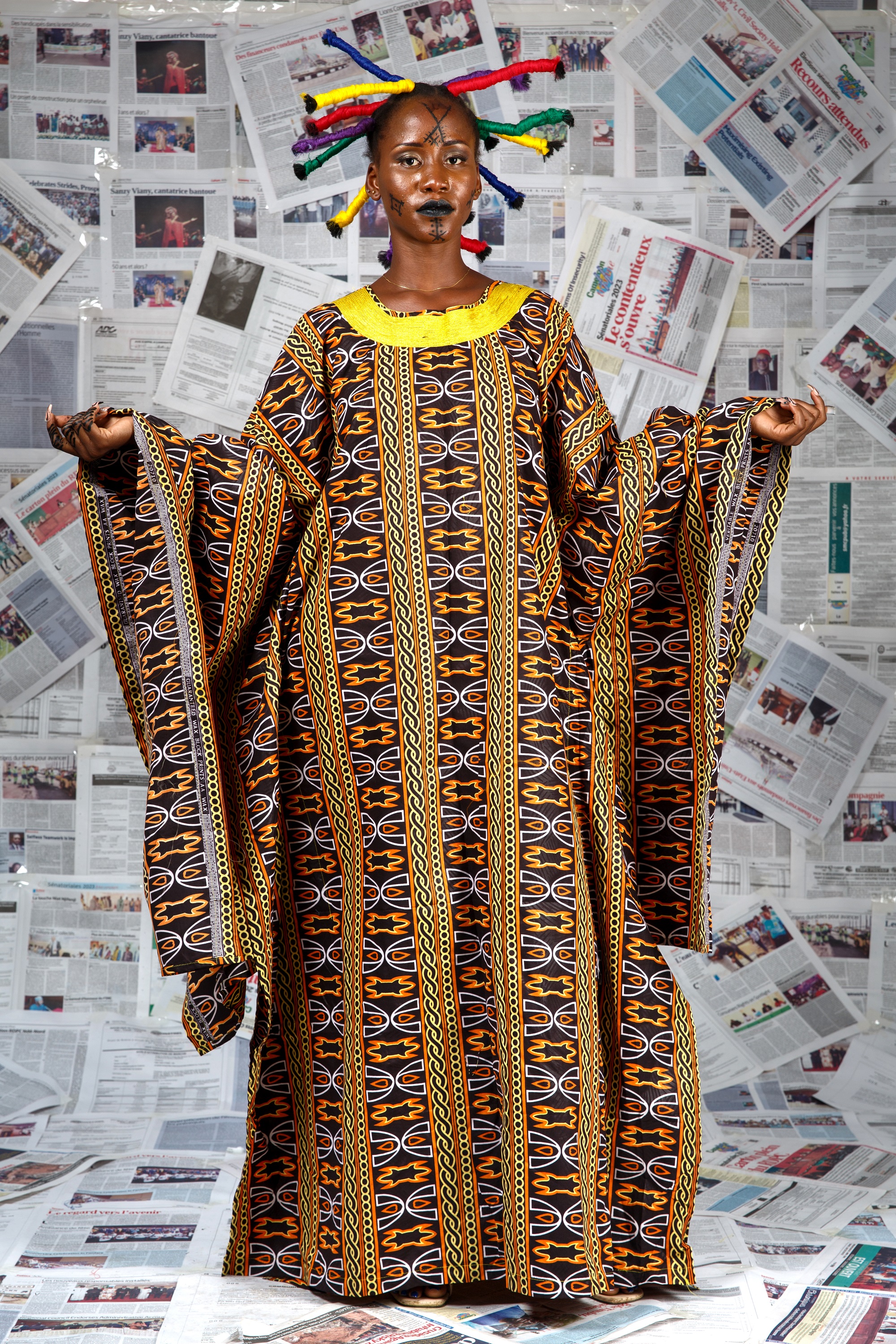 Image 1 of Afo-A-Kom yellow Toghu embroidered boubou dress (Afritudes)