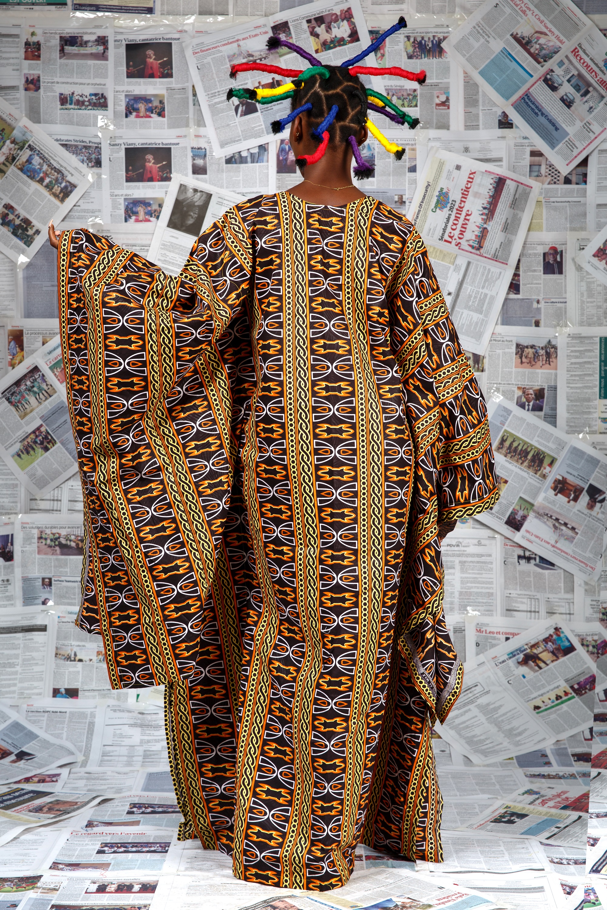 Image 2 of Afo-A-Kom yellow Toghu embroidered boubou dress (Afritudes)