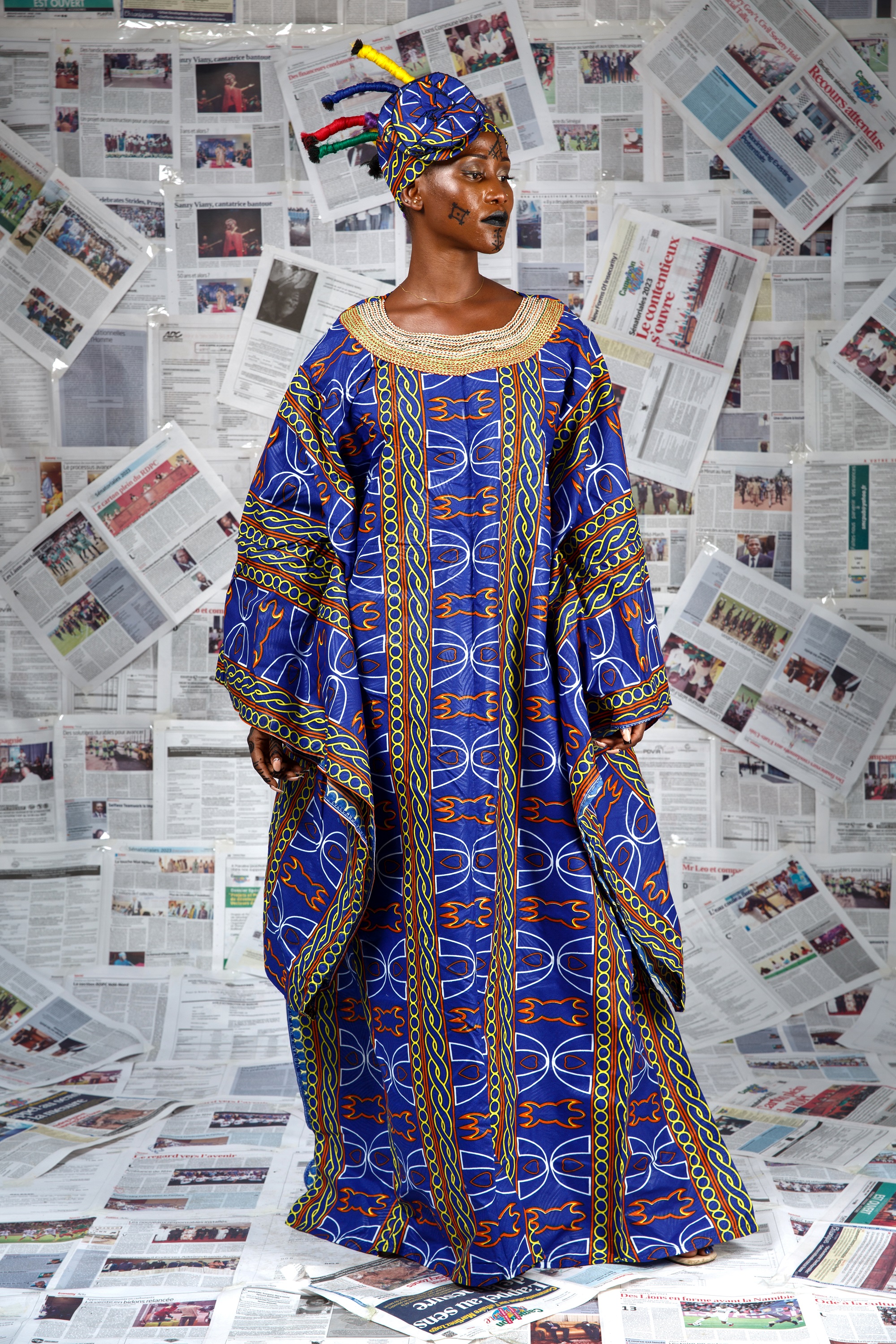 Image 1 of Afo-A-Kom blue Toghu embroidered boubou dress (Afritudes)