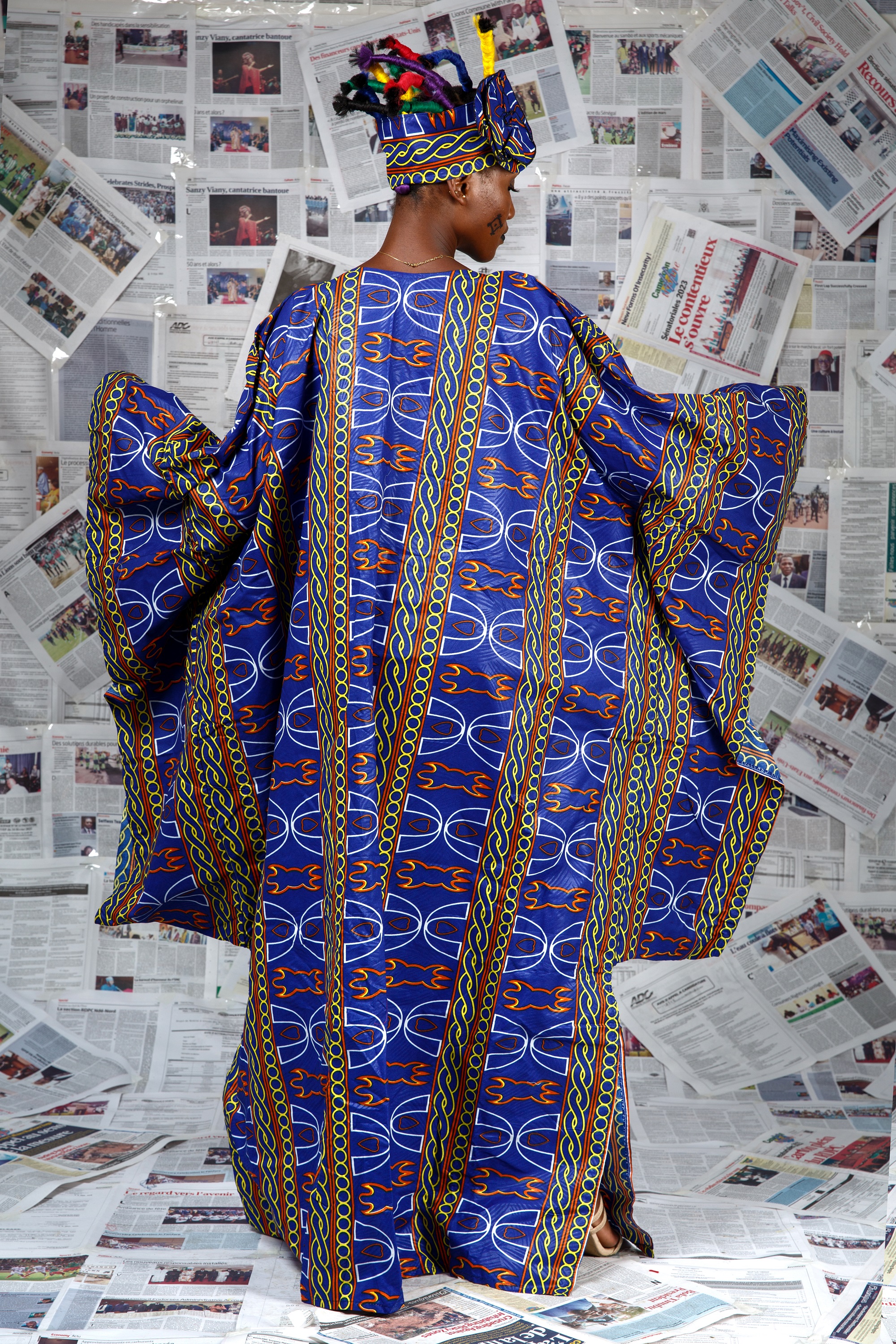 Image 3 of Afo-A-Kom blue Toghu embroidered boubou dress (Afritudes)