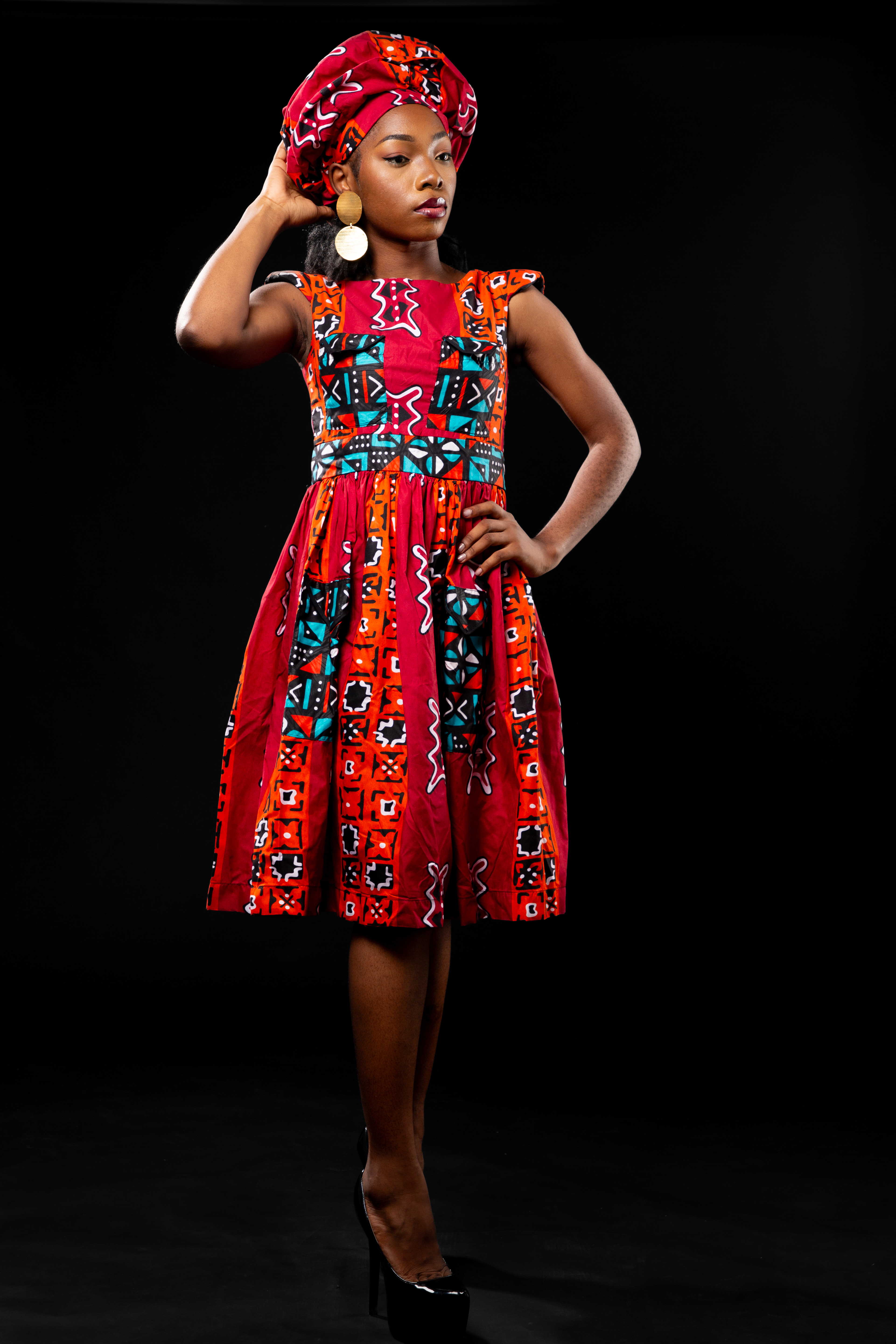 Image 2 of Mambila red bogolan dress (Dikalo)