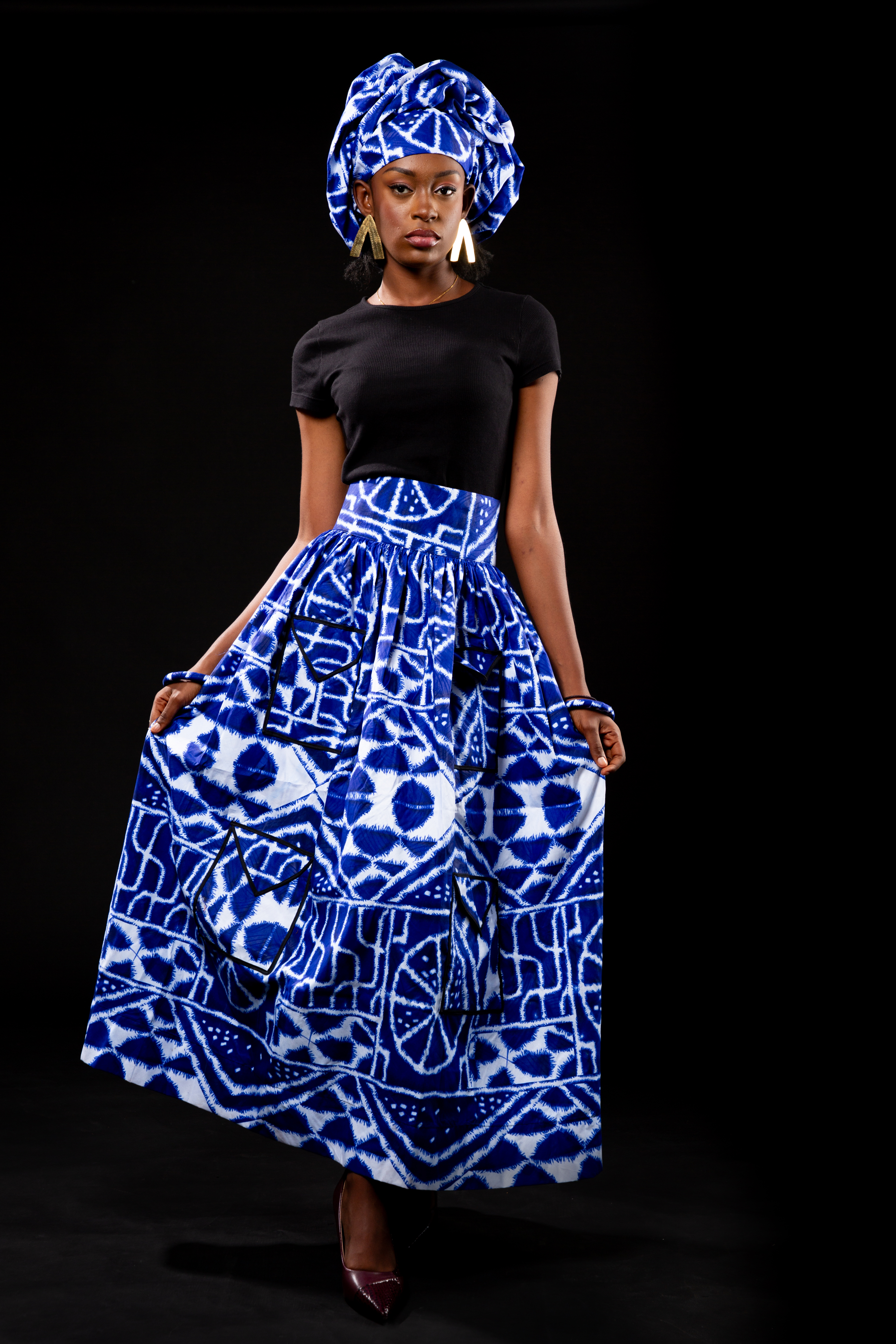 Image 1 of Mambila blue ndop maxi skirt (Dikalo)