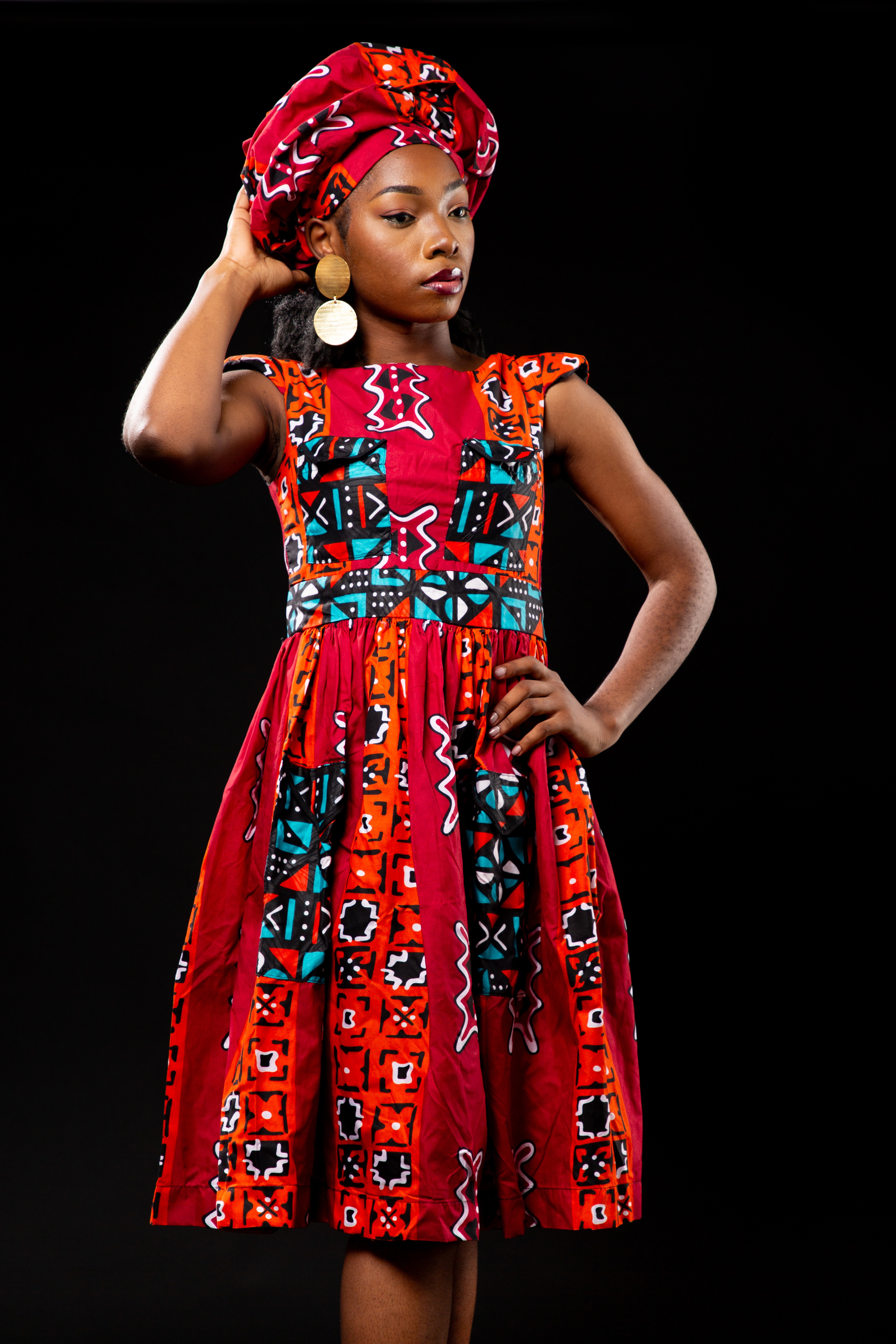 Image 1 of Mambila red bogolan dress (Dikalo)