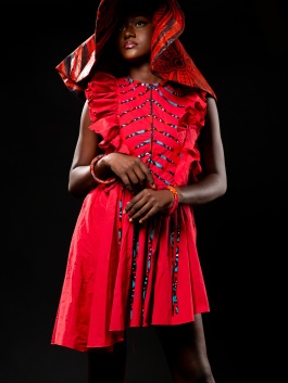Mambila red dress with red bogolan stripes (Dikalo)