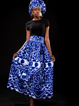 Mambila blue ndop maxi skirt (Dikalo)